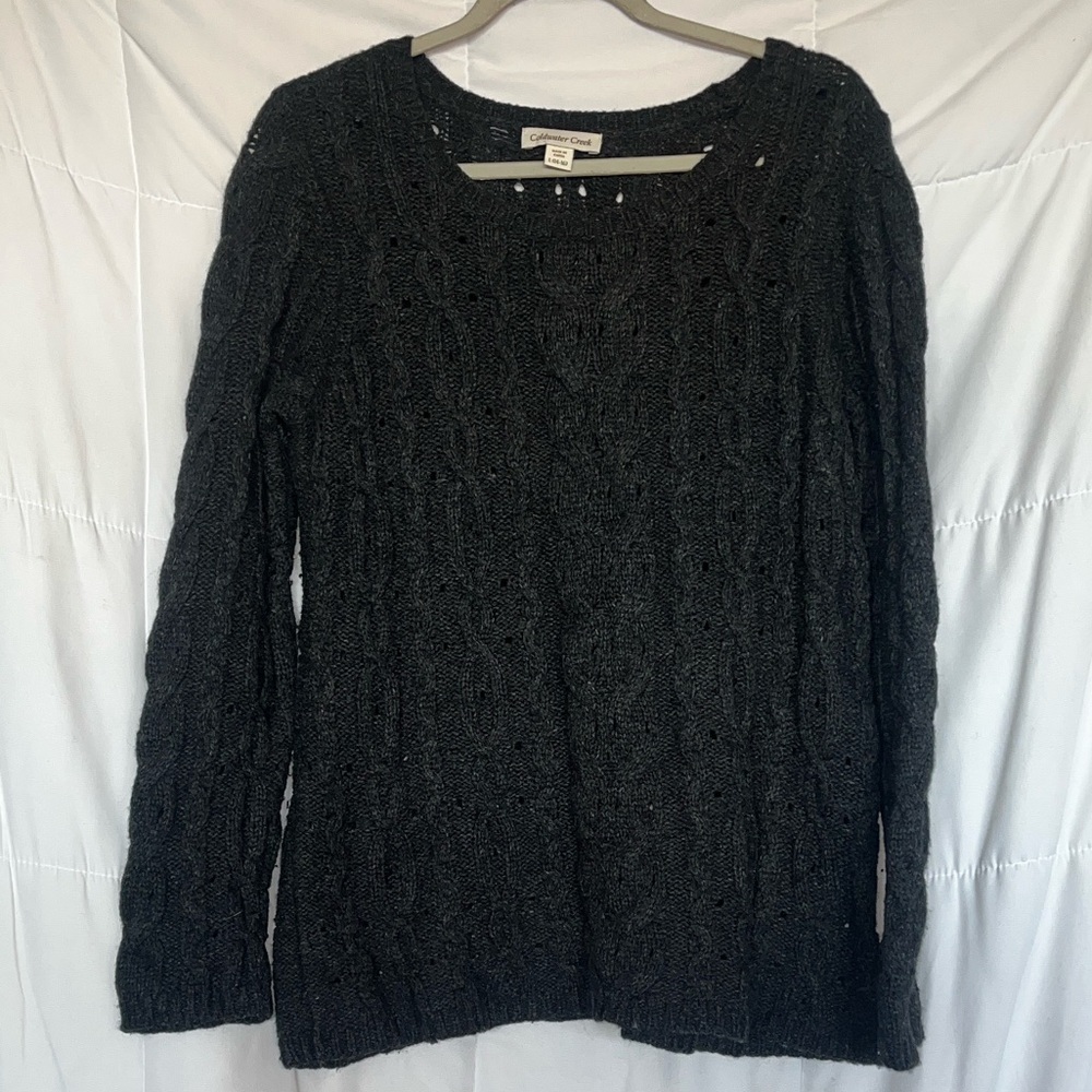 Coldwater Creek Charcoal Grey Wool Blend Cable Knit Sweater - Size L